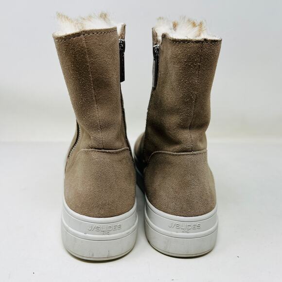 J/Slides Suede Leather Ankle Boots Boot Shoe Casual Side Zip Tan Olive - 7.5 - Picture 5 of 10